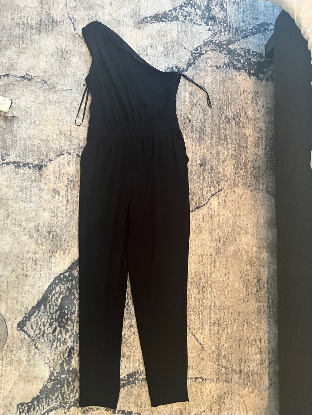 bebe Black One-Shoulder Jumpsuit with Tapered Legs